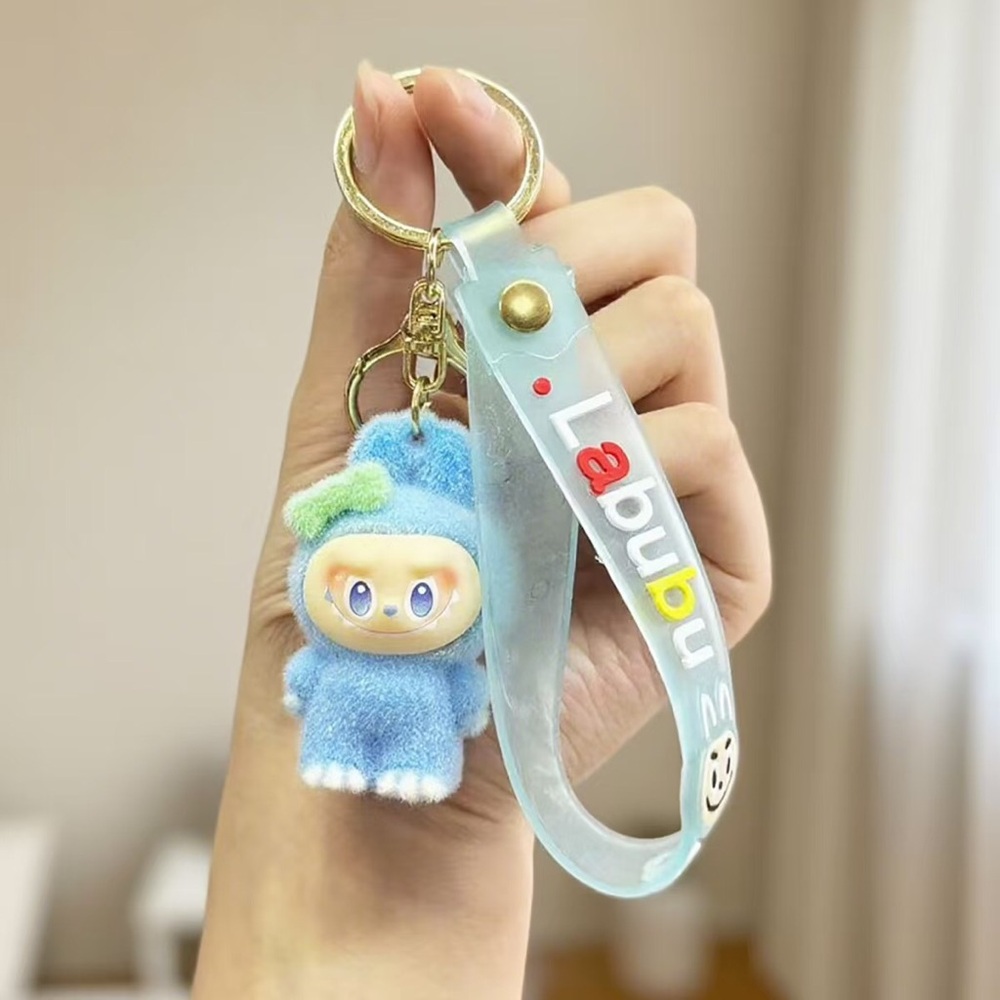 Kids Blue Plush Character Keychain with Strap